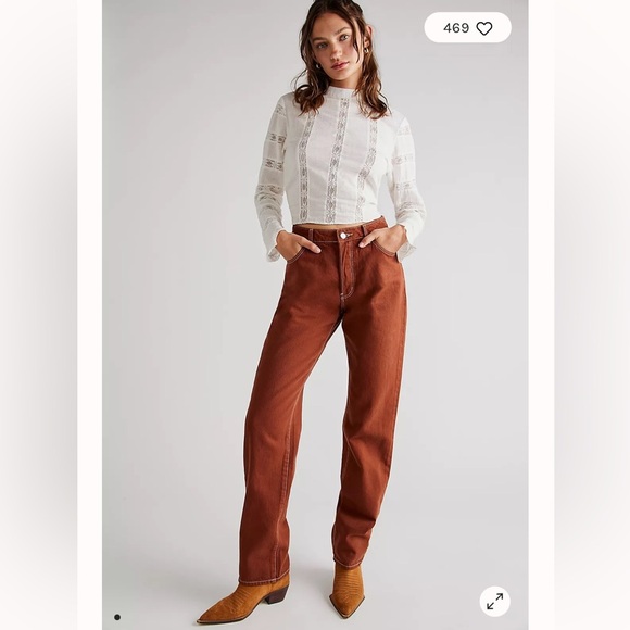 Free People -Rollas Classic Straight High Rise Regular Fit Size 26 Rust - Picture 3 of 12